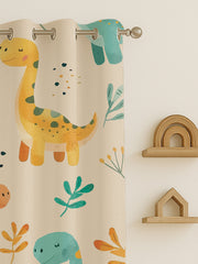 Kids Velvet Curtain | Dino Friends print | 7 feet | Set of 1