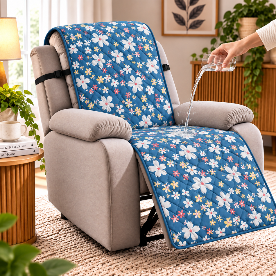 Daisy Floral Printed Diamond Quilted Recliner Chair Cover for Single Seater Sofa, 70 x 30 Inches – Decorative Furniture Protector with Backrest, Seat & Footrest Coverage