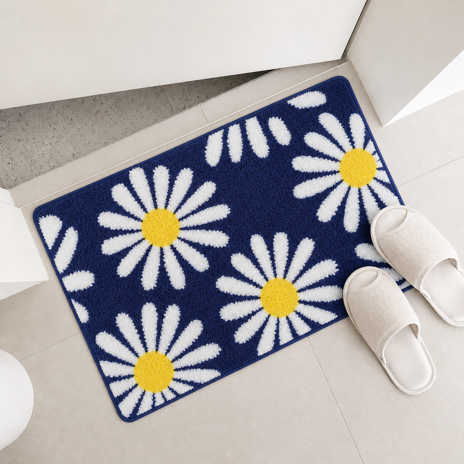 Daisy Bloom Plush Foot Mat – Soft Absorbent Anti-Skid Floor Mat for Bathroom, Bedroom & Home, 40 × 60 cm