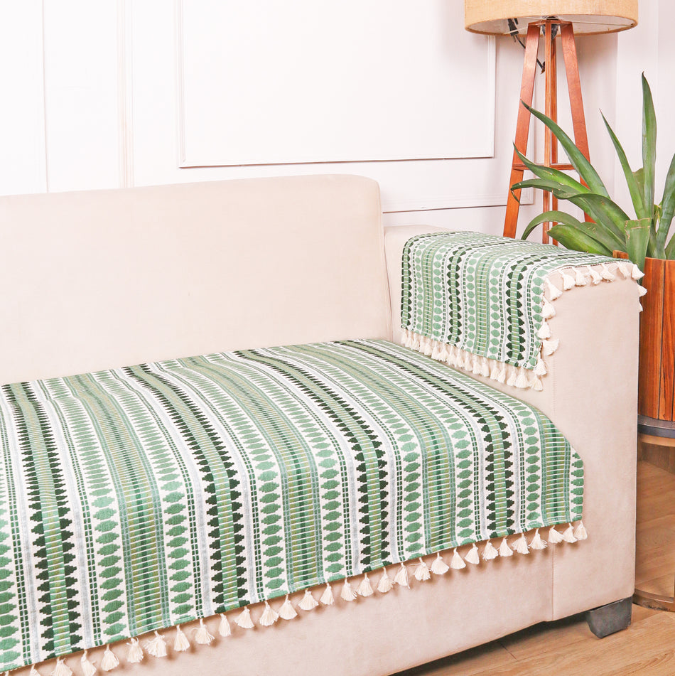 Striped Sofa Cover Featuring Green and Blue for Modern Living Room