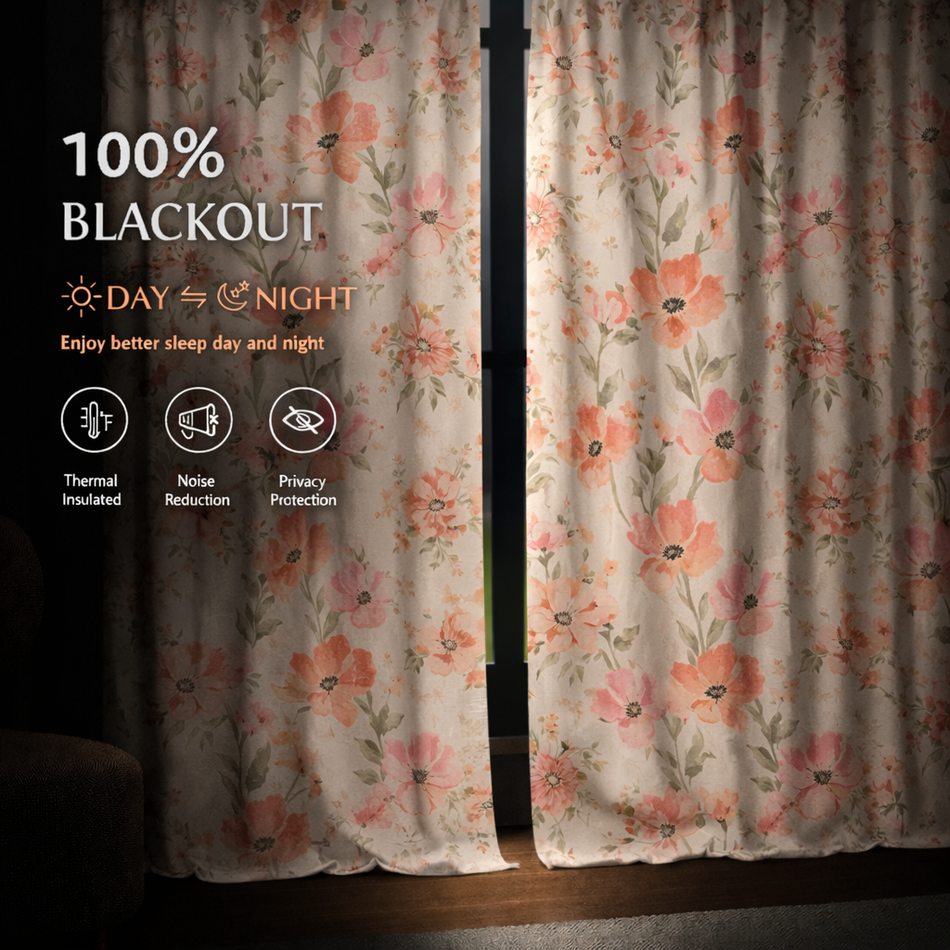 Poppy Whispering Gardens Series Premium Heavy Satin 100% Blackout Curtains 7 Feet Long Set of 1 | Door Curtain 7 Feet x 4 Feet | Perfect for Home Decor