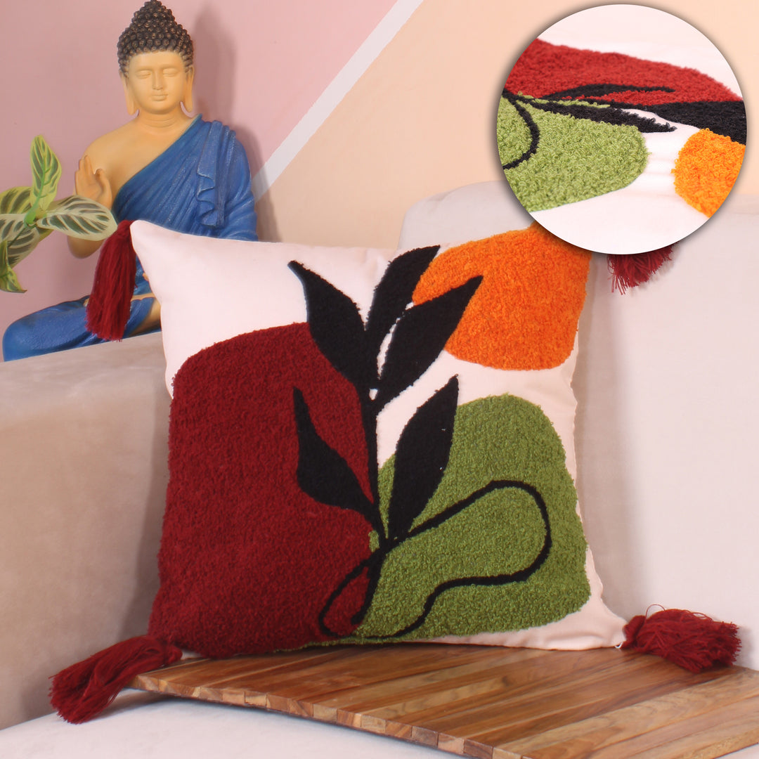 Hand Crafted Embroidered Bohemian Cushion Cover, Set of 1 (16 x16 inches/ 40x40 cm)