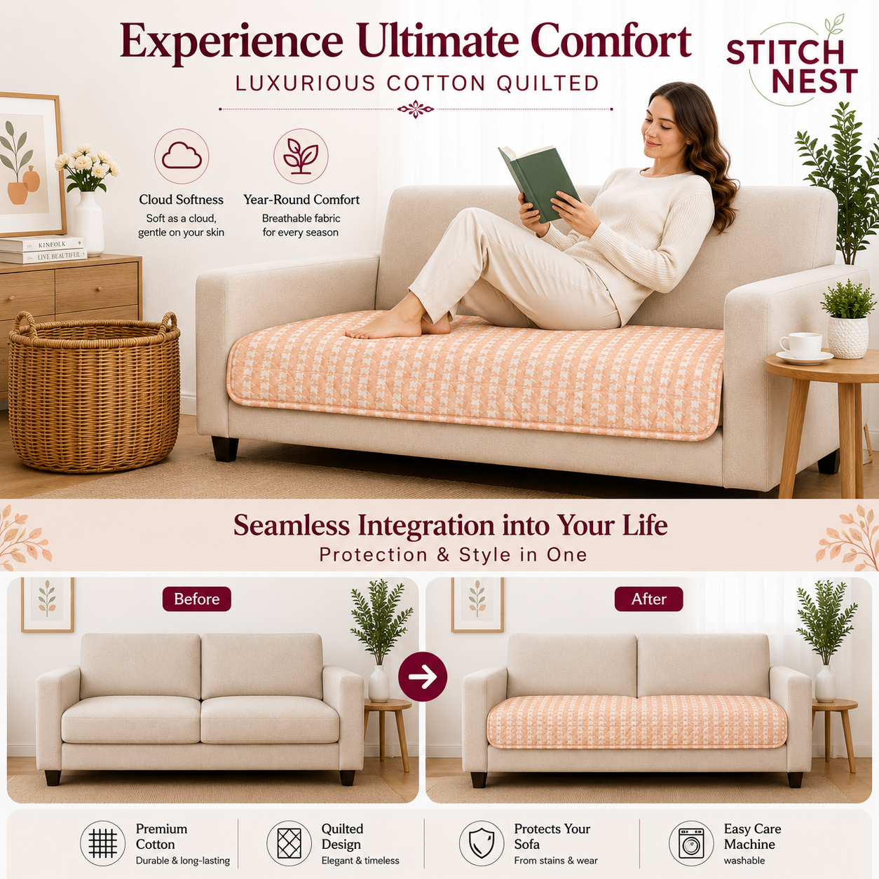 1 Seater (24x30 Inch),Peach Pixel