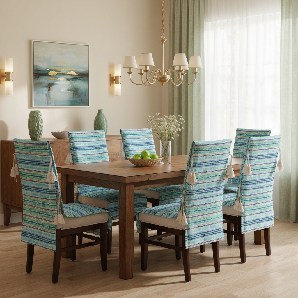 3 Seater Sofa Cover + 6 Chair Covers,Blue Lagoon