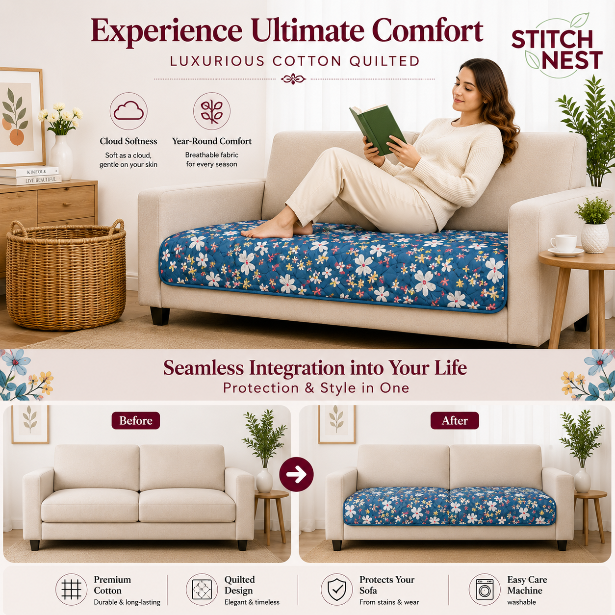 2 Seater (48x30 Inch),Sunnyblossom