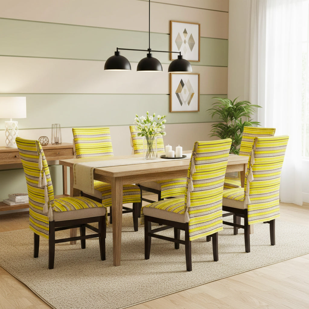 3 Seater Sofa Cover + 6 Chair Covers,Mellow Yellow