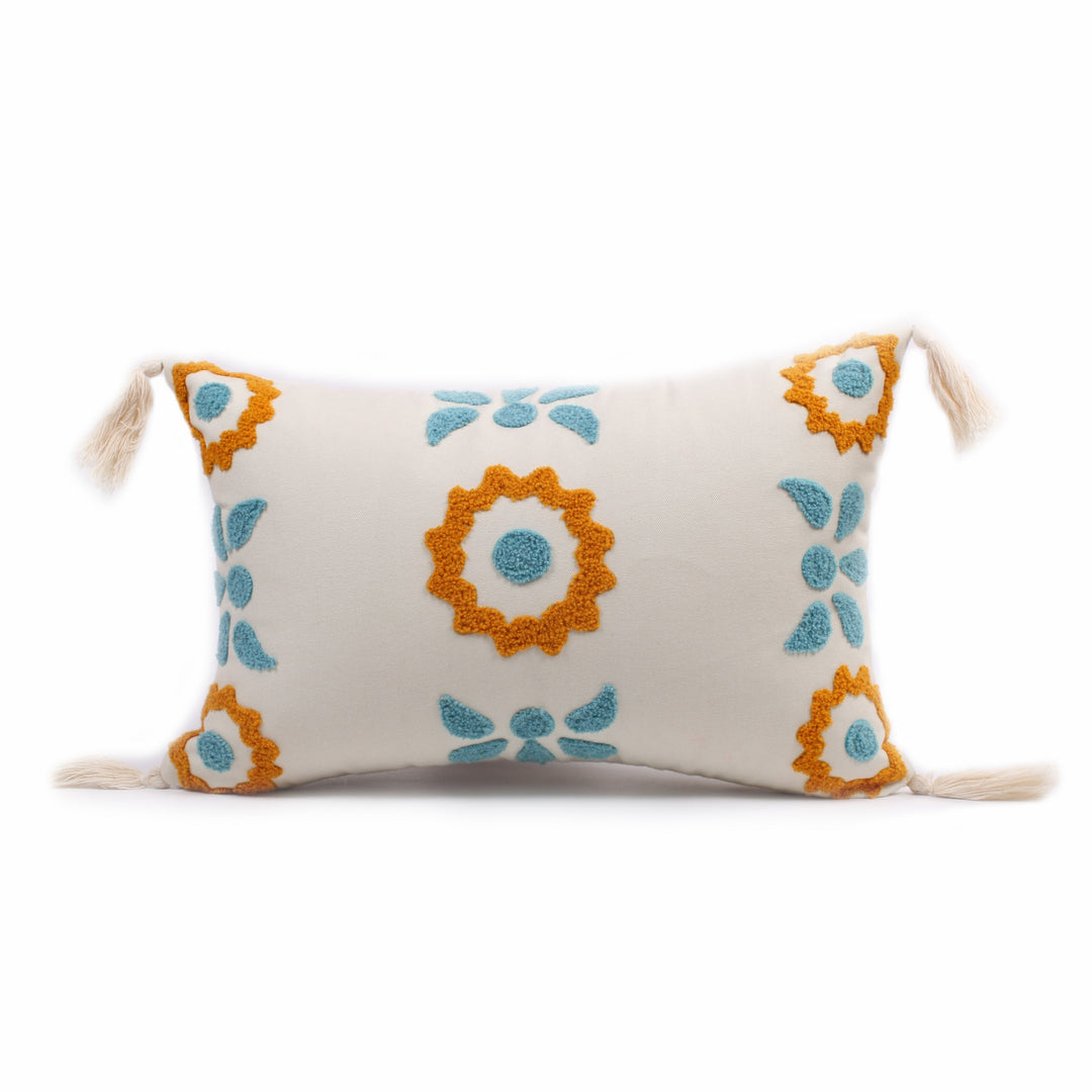 Floral Tufted Cushion Cover with Tassel 12 X 18 Inches Pack of 1