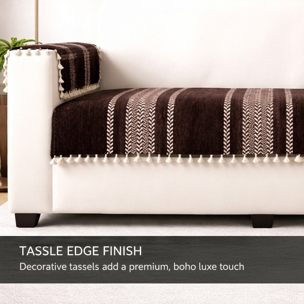 2+3 Sofa Cover with Arm rest Cover,Brown Stripe