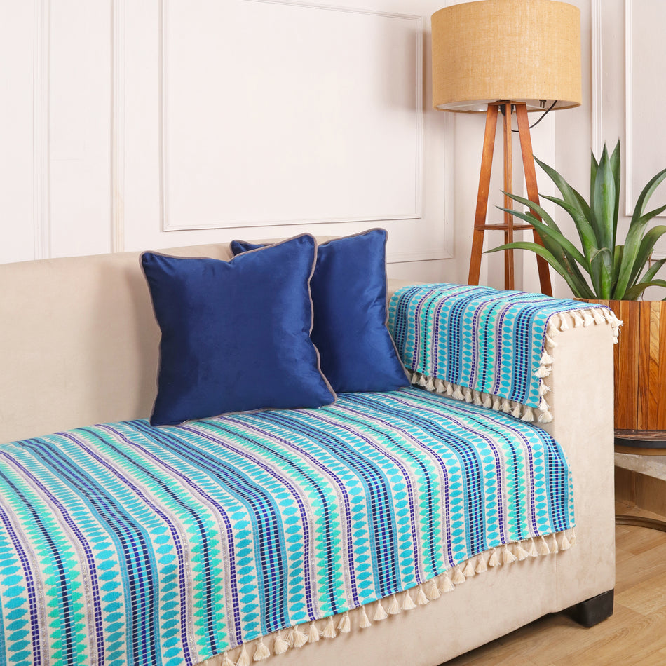 Geometric Woven Sofa Cover with Tassels for 1, 2, and 3 Seater