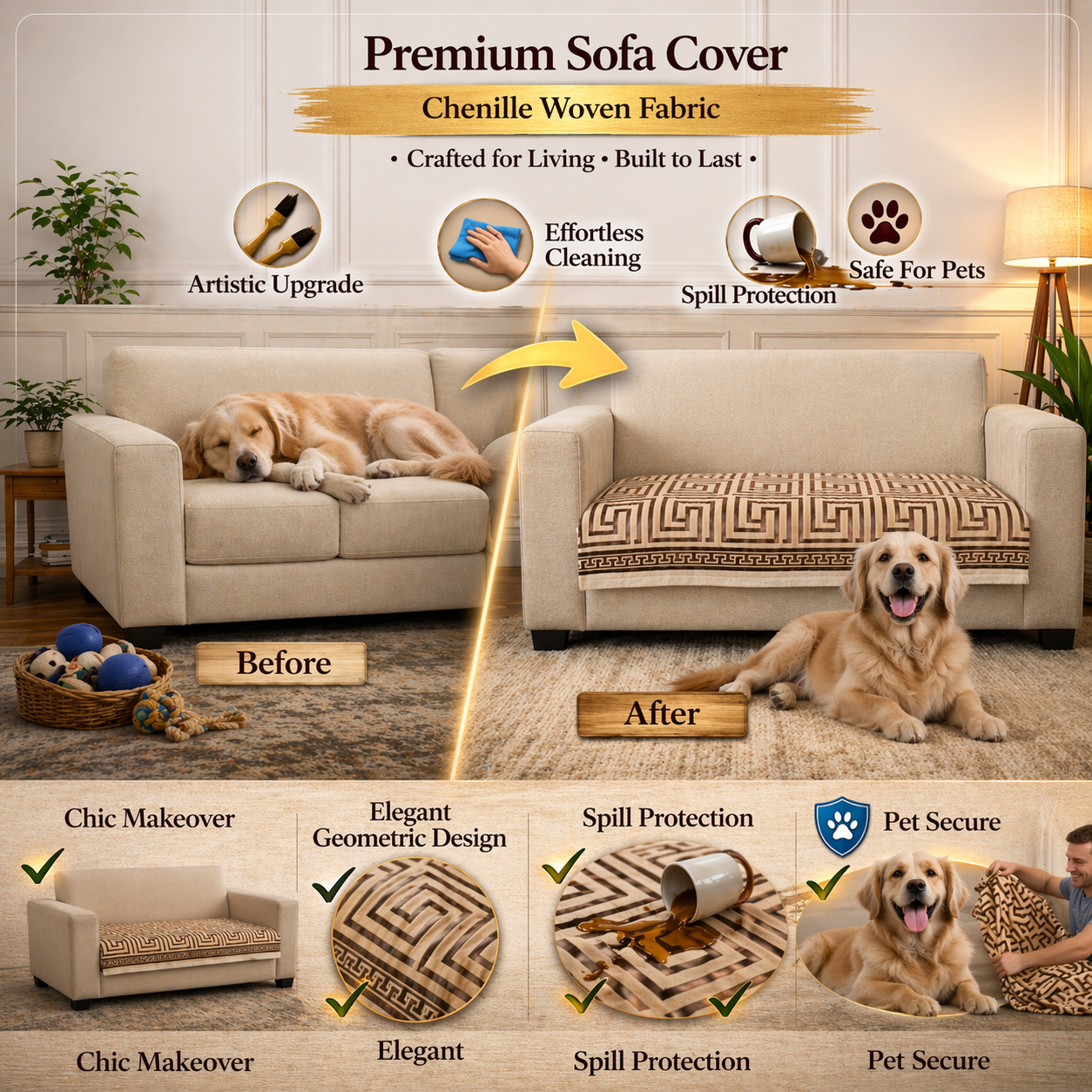 2 Seater Half (48x30 Inch),Light Brown