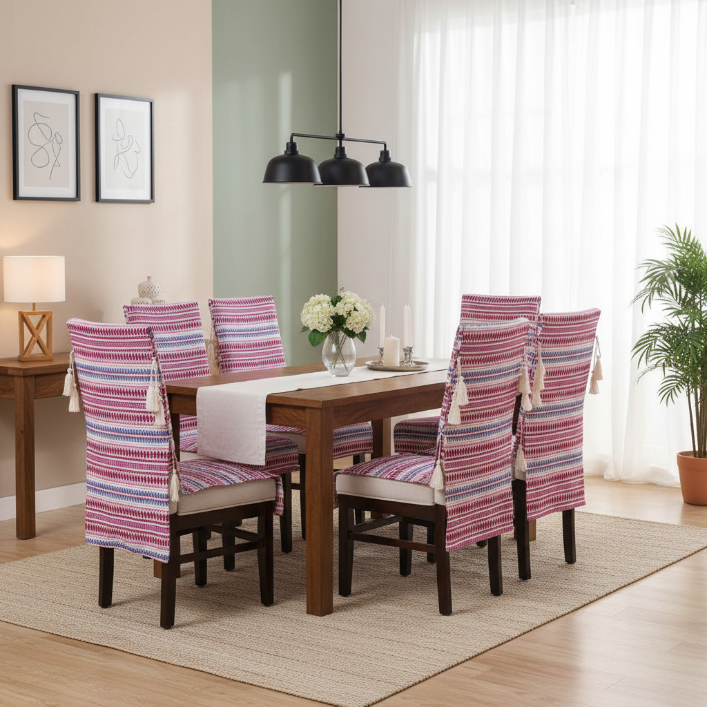 3 Seater Sofa Cover + 6 Chair Covers,Mauve Mosaic