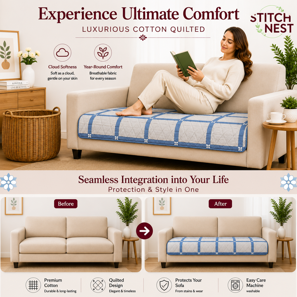 3 Seater (70x30 Inch),Azurecheck