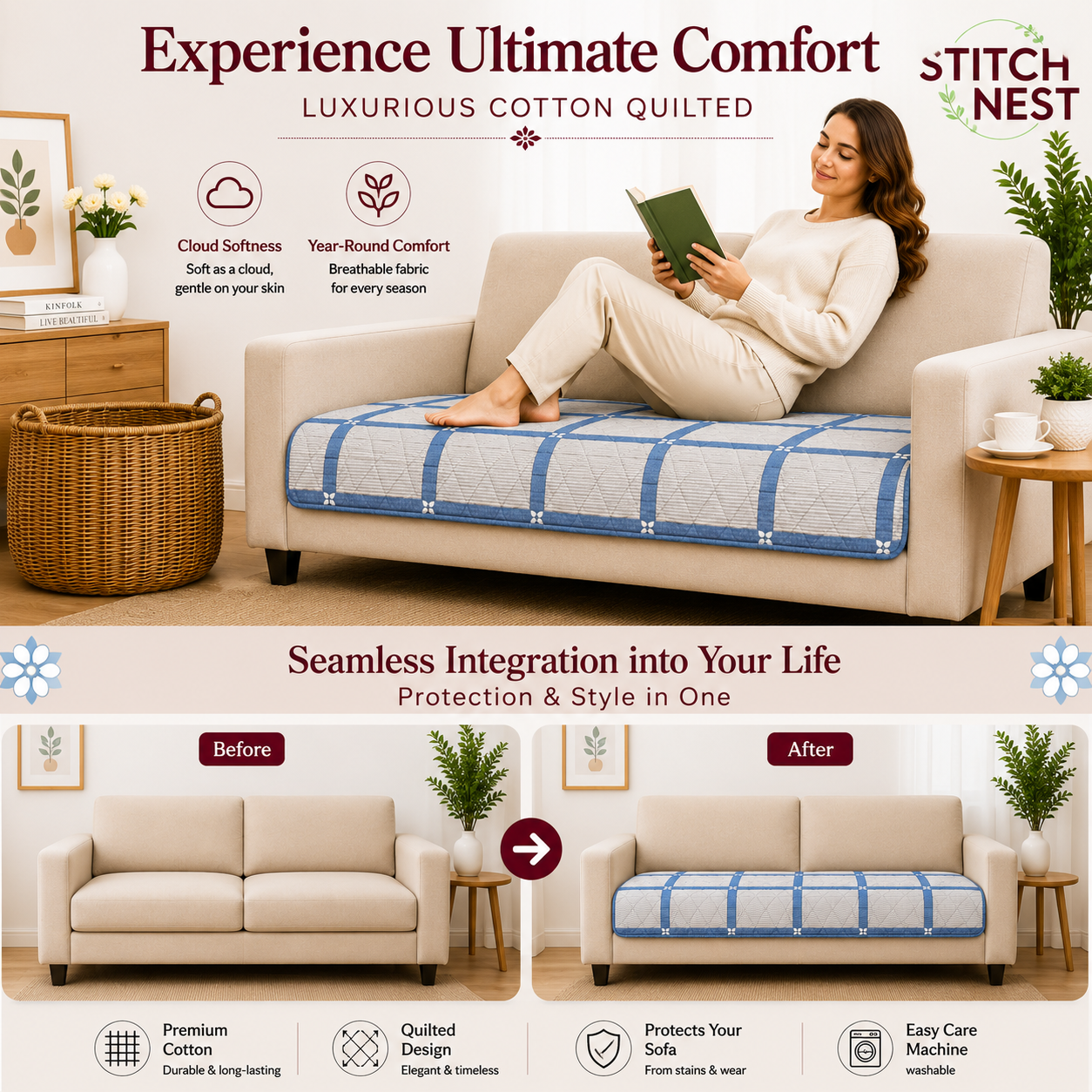 3 Seater (70x30 Inch),Azurecheck