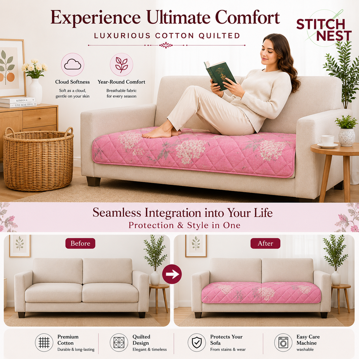 3 Seater (70x30 Inch),Rosewhisper