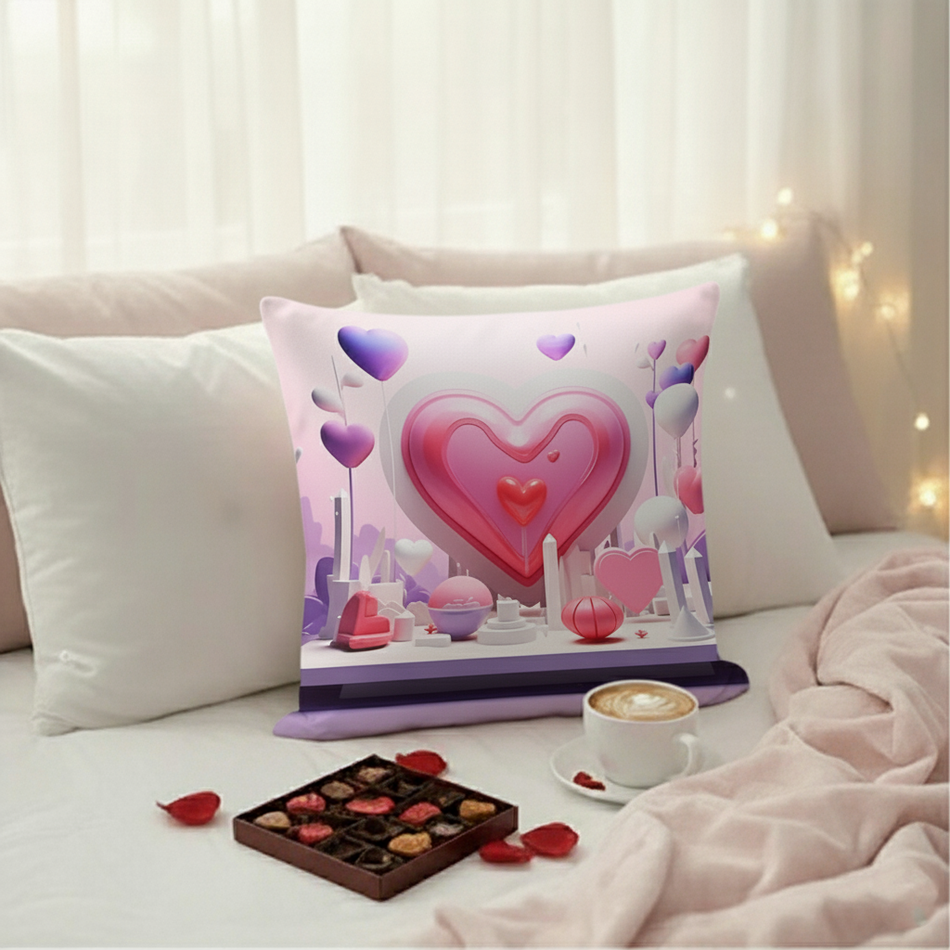 Valentine Pink Love Wonderland Cushion Cover (16x16 Inches)