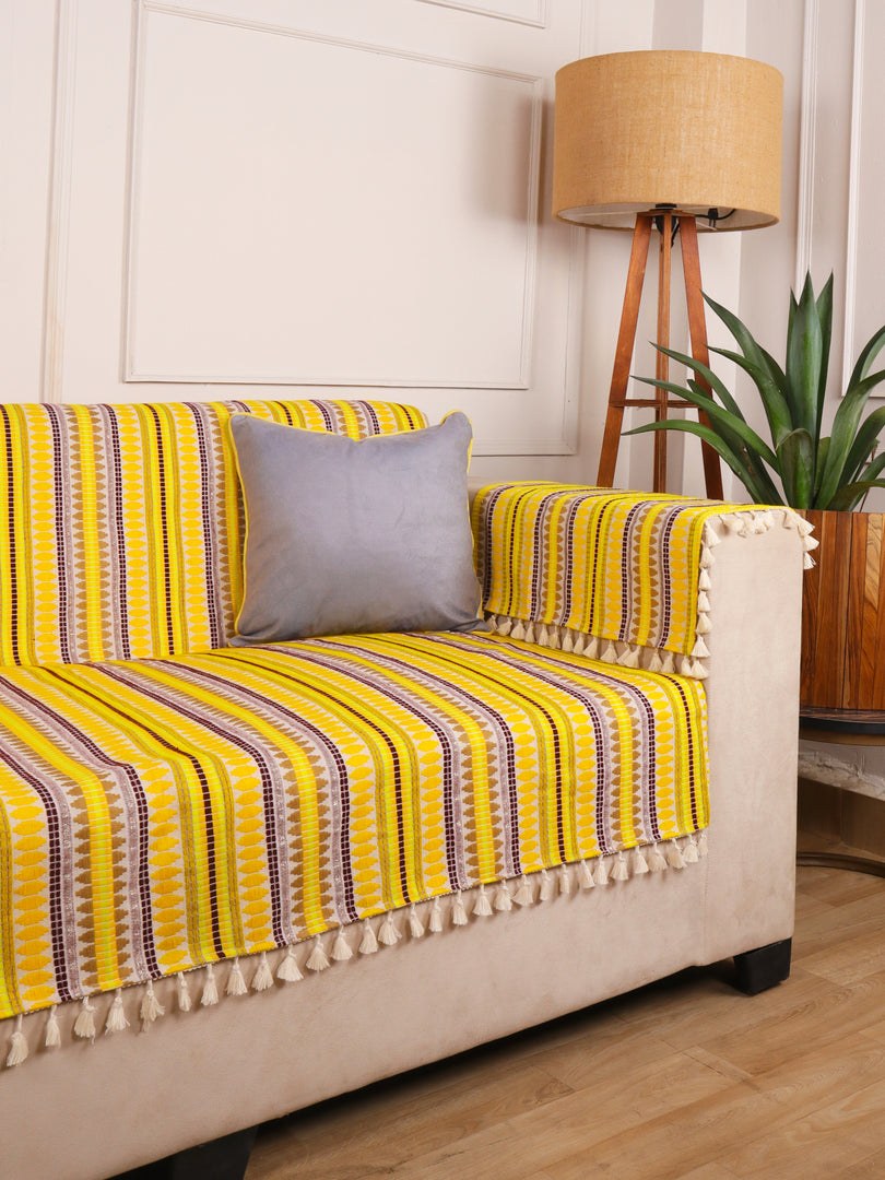 STITCHNEST Yellow Jacquard 1-Seater Sofa Cover