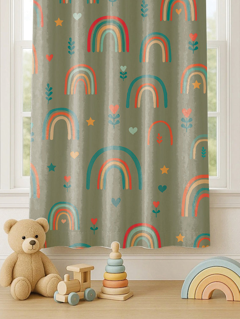 Kids Velvet Curtain | Rainbow Doddle print | 5 feet | Set of 2
