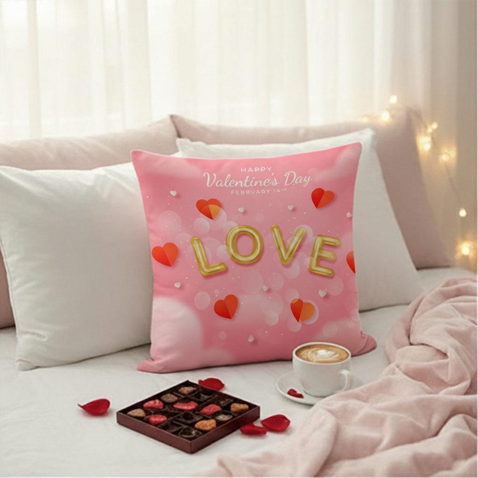 Valentine Love Hearts Cushion Cover (16x16 Inches)