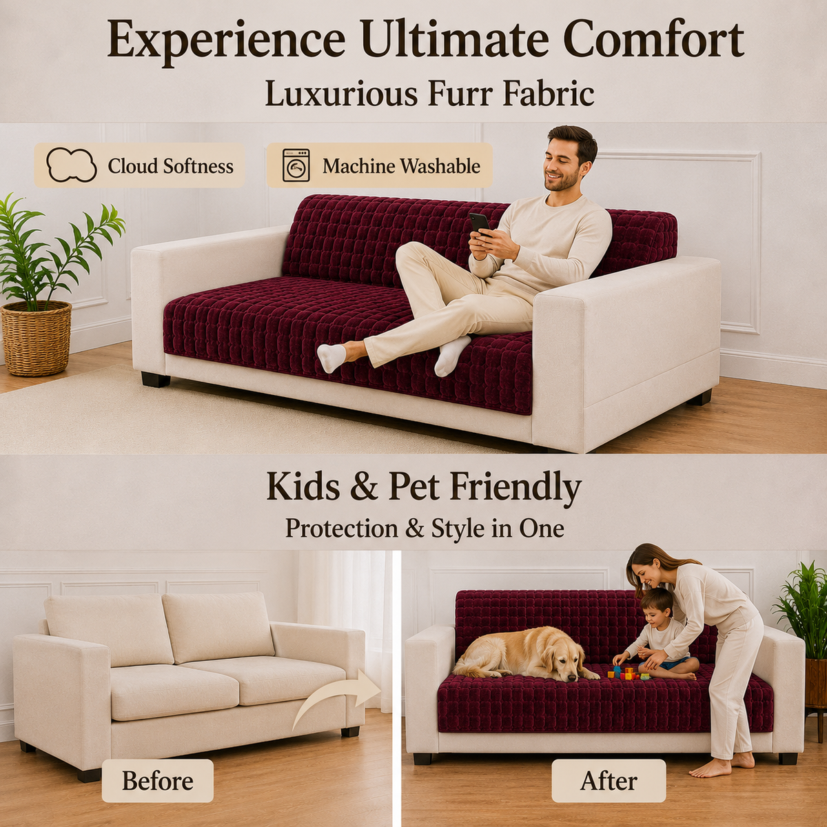 3 Seater Half (70x30 Inch),Maroon