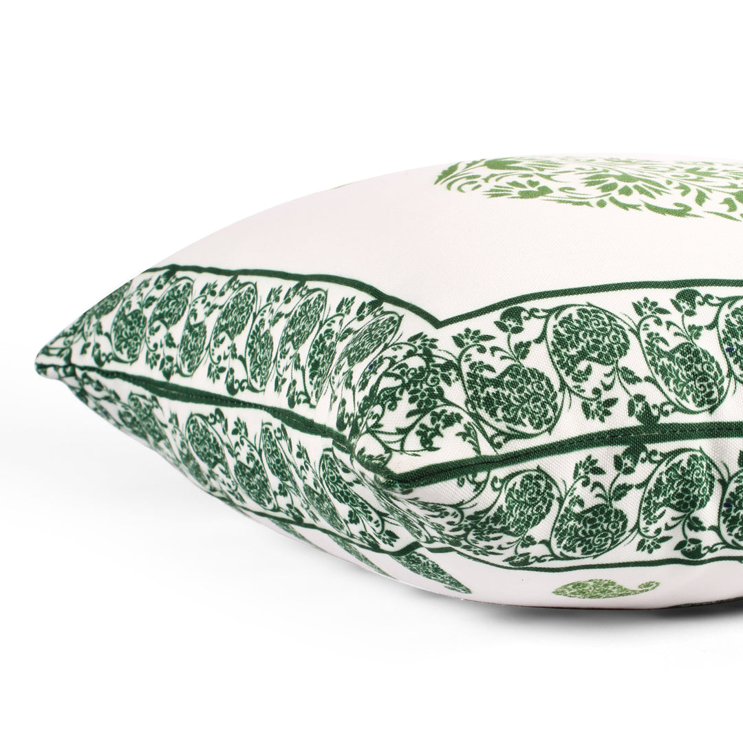 Both Side Block Print Spring Paisley Green Cushion Cover Set of 2 ( 12 X 18 Inches )