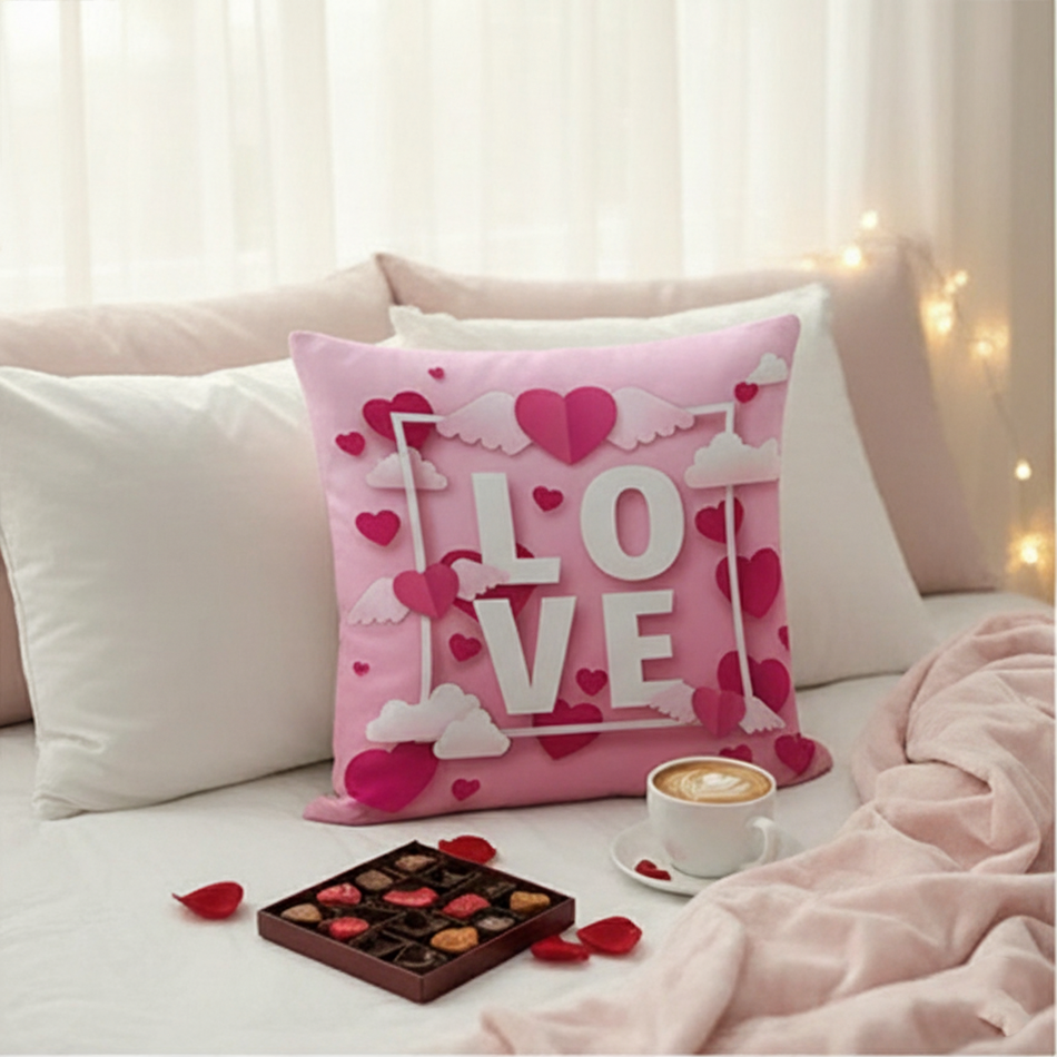Valentine Love Frame Cushion Cover (16x16 Inches)