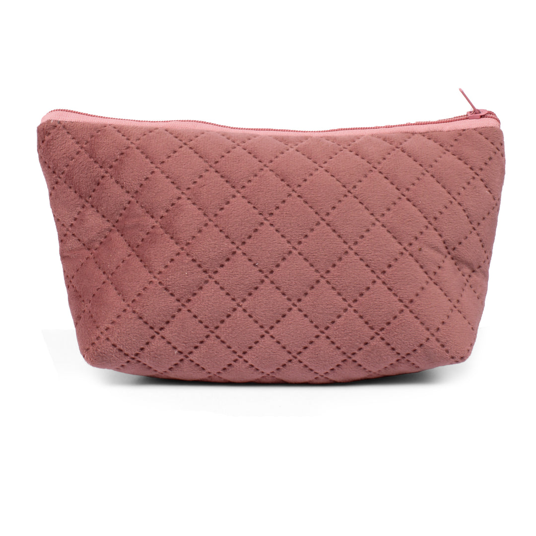 STITCHNEST Quilted Velvet Travel Makeup Pouch Cosmetic Bag with Zipper for Women