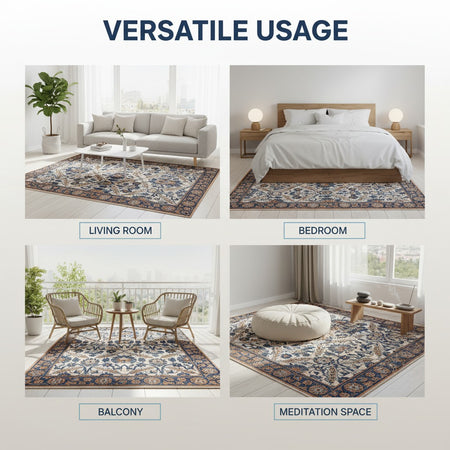 Blue Tulip Vine Ottoman Floral Rug 5x7 ft - view 4
