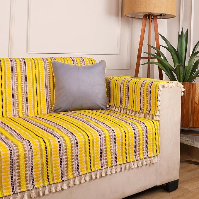 3 Seater Sofa Cover + 6 Chair Covers,Mellow Yellow