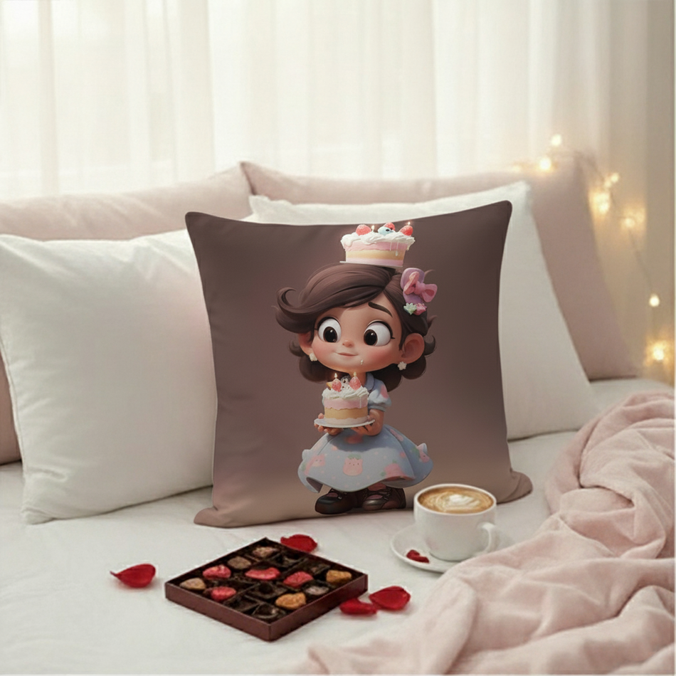 Valentine Little Cake Princess Cushion Cover (16x16 Inches)
