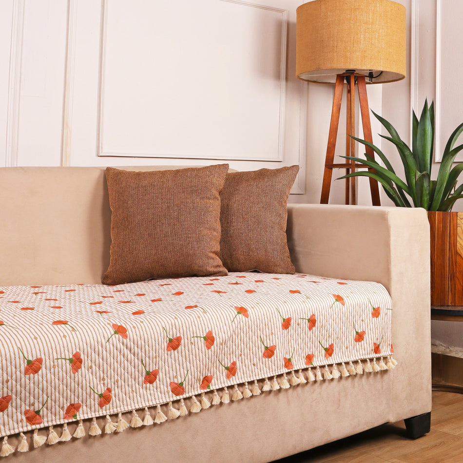 Quilted Velvet Printed Retro Floral Sofa Cover Set – 1, 2 & 3 Seater
