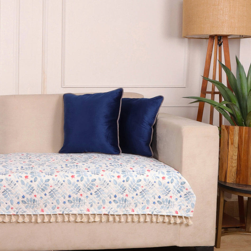 Quilted Velvet Printed Leafpile Sofa Cover Set – 1, 2 & 3 Seater