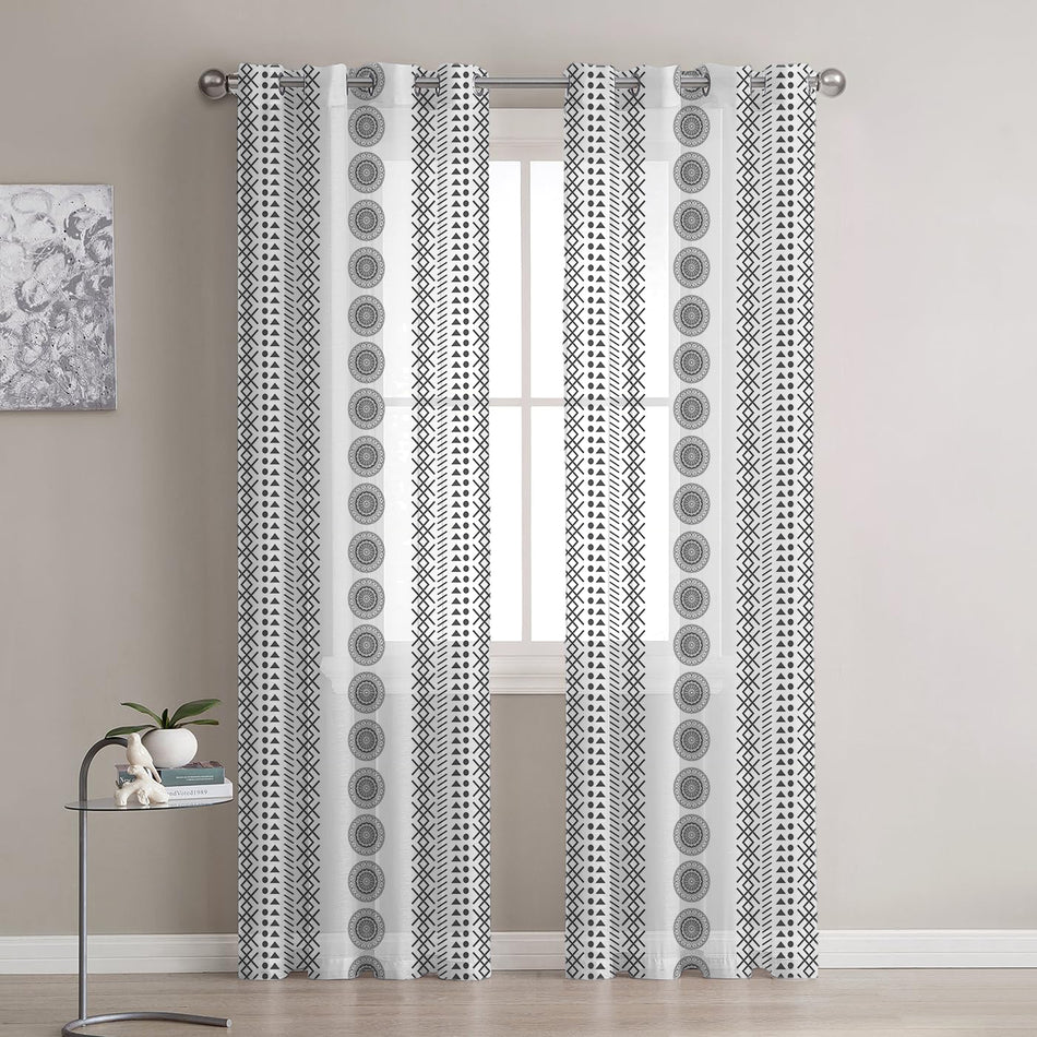 Sheer Geometric Ring Curtain - 7 Feet