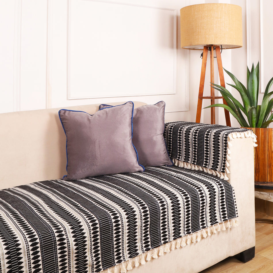 Woven Charm Black Sofa Cover & Polycotton Table Runner Set