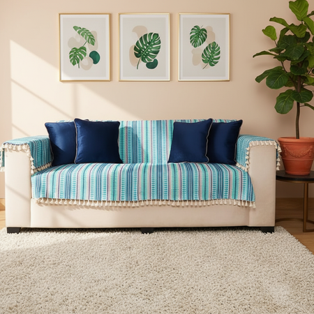 3 Seater Sofa Cover + 6 Chair Covers,Blue Lagoon