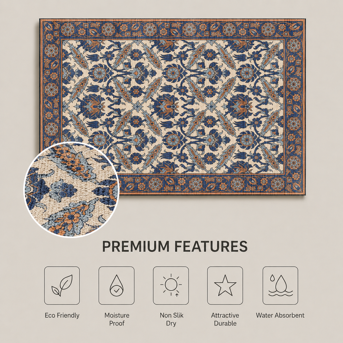 Blue Tulip Vine Ottoman Floral Rug 5x7 ft - view 5
