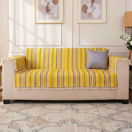 3 Seater Sofa Cover + 6 Chair Covers,Mellow Yellow