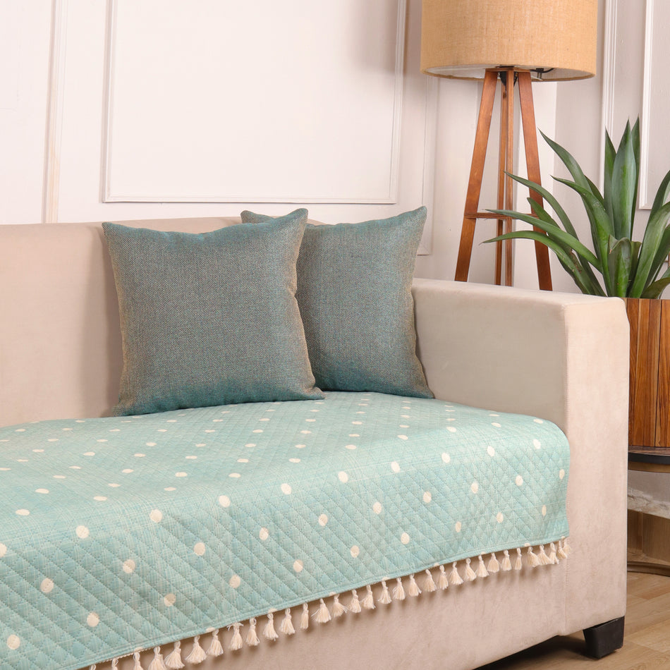 Quilted Velvet Polka Dot Printed Sofa Cover Set – 1, 2 & 3 Seater