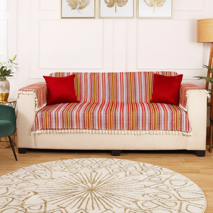 3 Seater Sofa Cover + 6 Chair Covers,Sizzling Scarlet