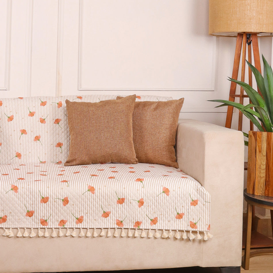 Quilted Velvet Printed Retro Floral Sofa Cover Set – 1, 2 & 3 Seater