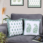 Load image into Gallery viewer, Both Side Block Print Spring Paisley Green Cushion Cover Set of 2