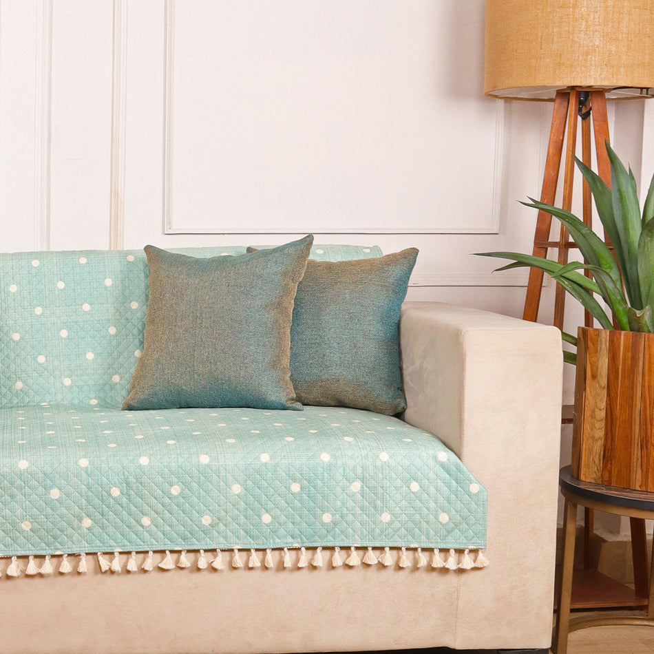 Quilted Velvet Polka Dot Printed Sofa Cover Set – 1, 2 & 3 Seater