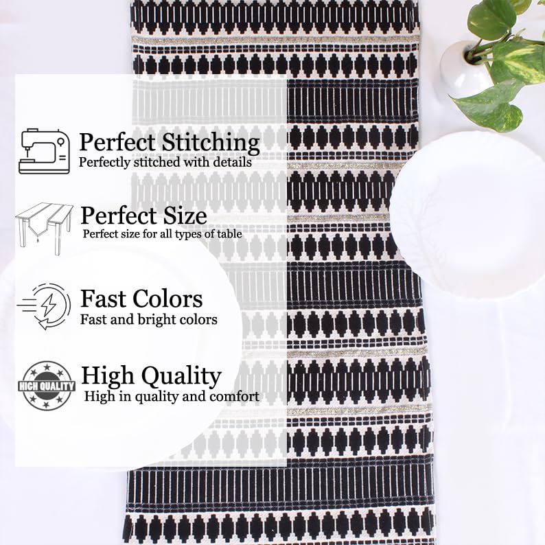 Aztec Black Woven Fabric Table Runner with Tassel