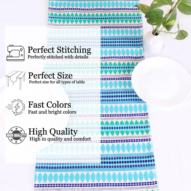 Aztec Blue Woven Fabric Table Runner with Tassel