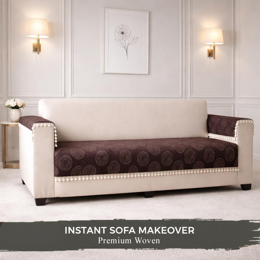 STITCHNEST Artisoul Chenille Sofa Cover 3 Seater Brown - image 7