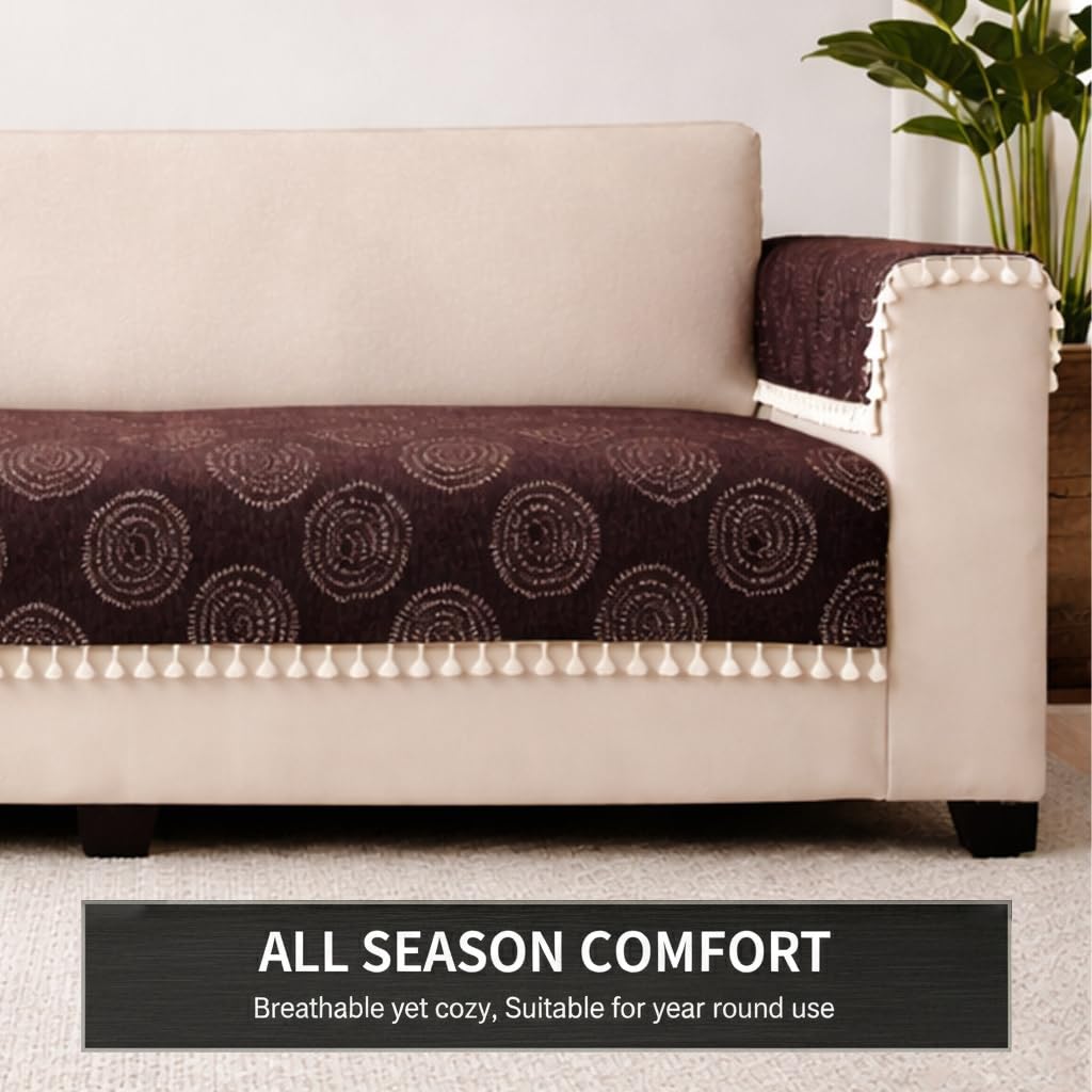 STITCHNEST Artisoul Chenille Sofa Cover 3 Seater Brown - image 4