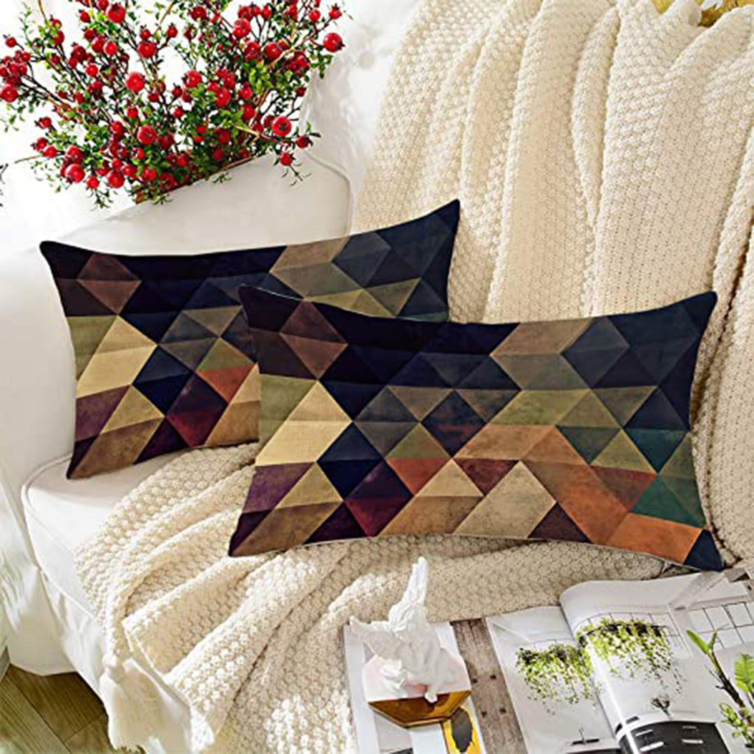 Abstract Geometrical Printed Cotton Rectangular Canvas Cushion Cover Set of 2