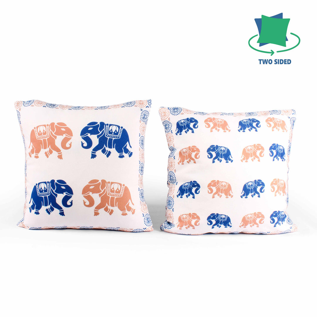 Both Side Block Print Elephant Cushion Cover Set of 5