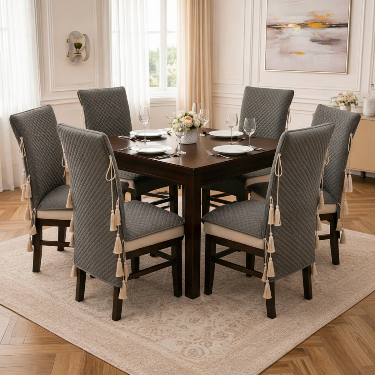 Table Cover (54 x 78 Inches) + 6 Chair Covers,Grey