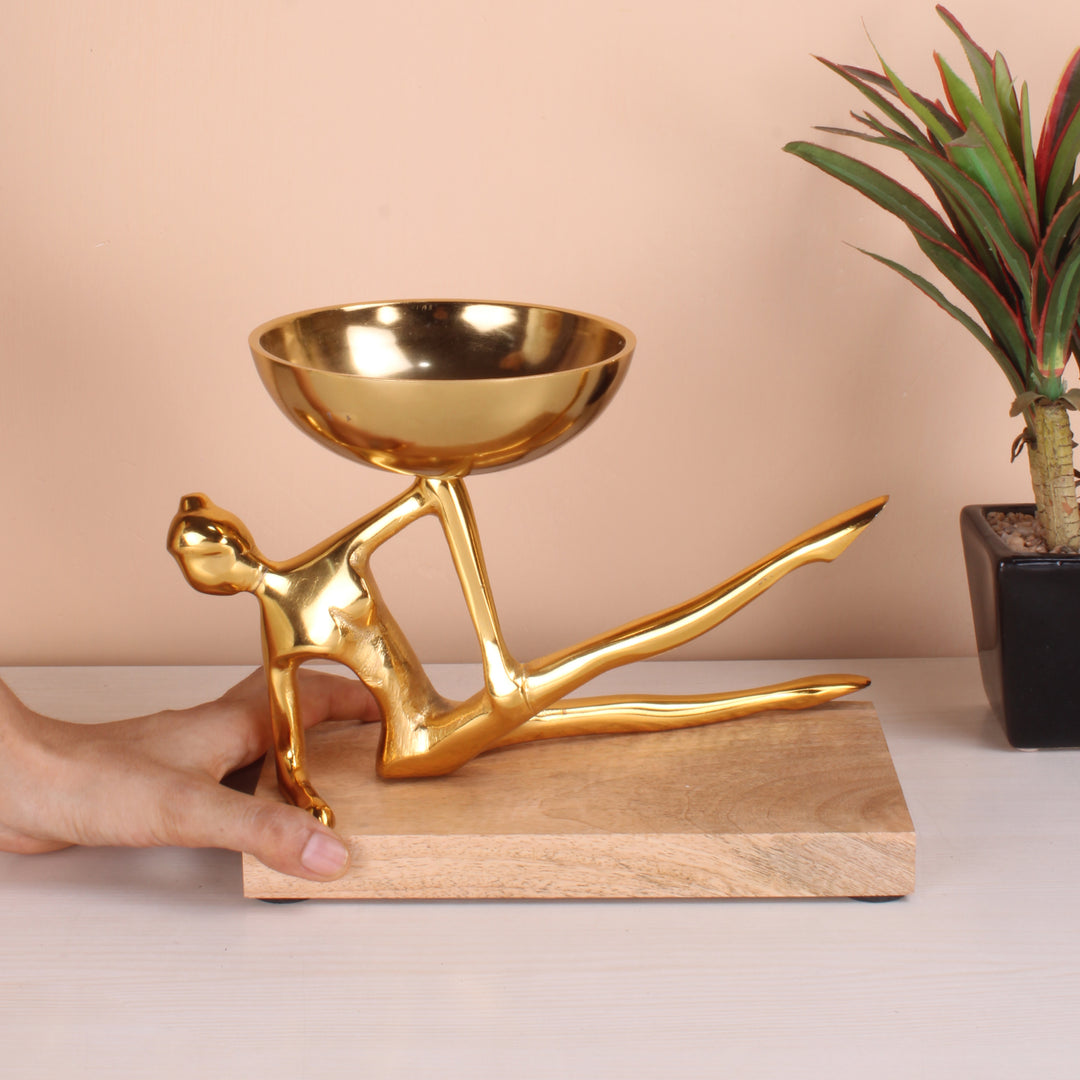 Decorative Metal Lady Yoga Pose with Bowl