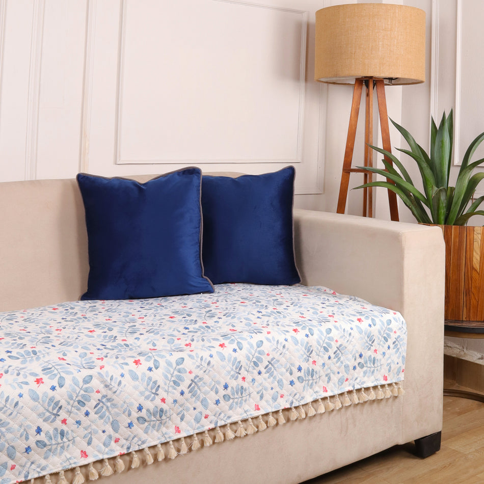 Quilted Velvet Printed Leafpile Sofa Cover Set – 1, 2 & 3 Seater